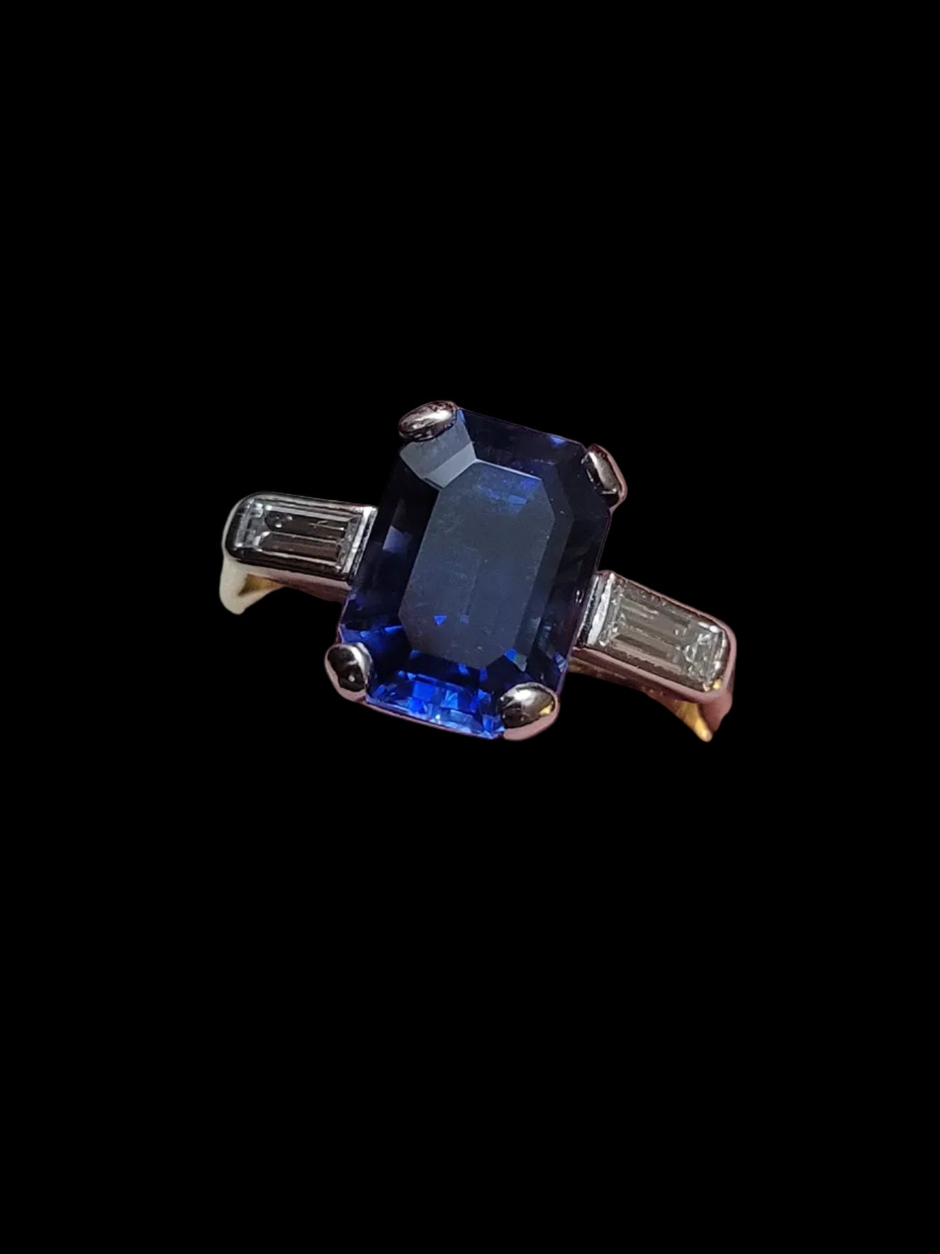 4.78ct natural Ceylon emerald cut sapphire engagement ring sku 8752