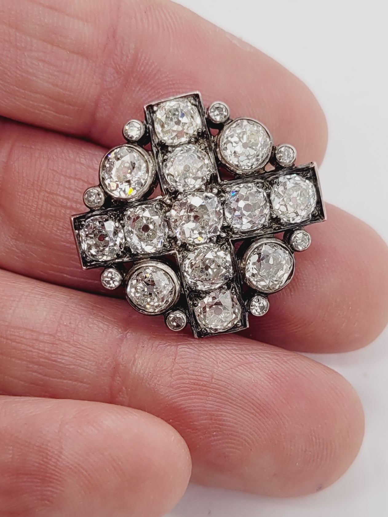 Chunky old mine cut diamond cluster brooch sku 9063