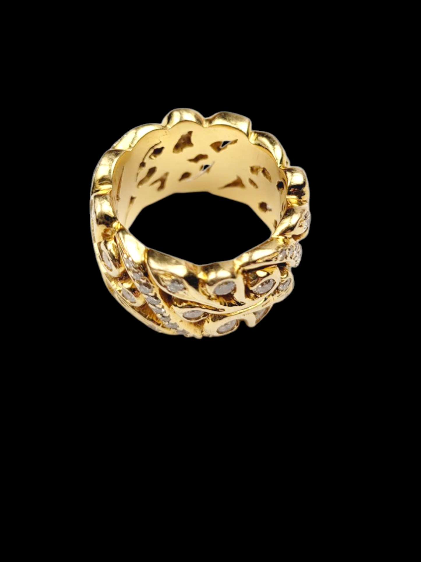 Substantial full hoop diamond 18ct yellow gold scroll eternity ring