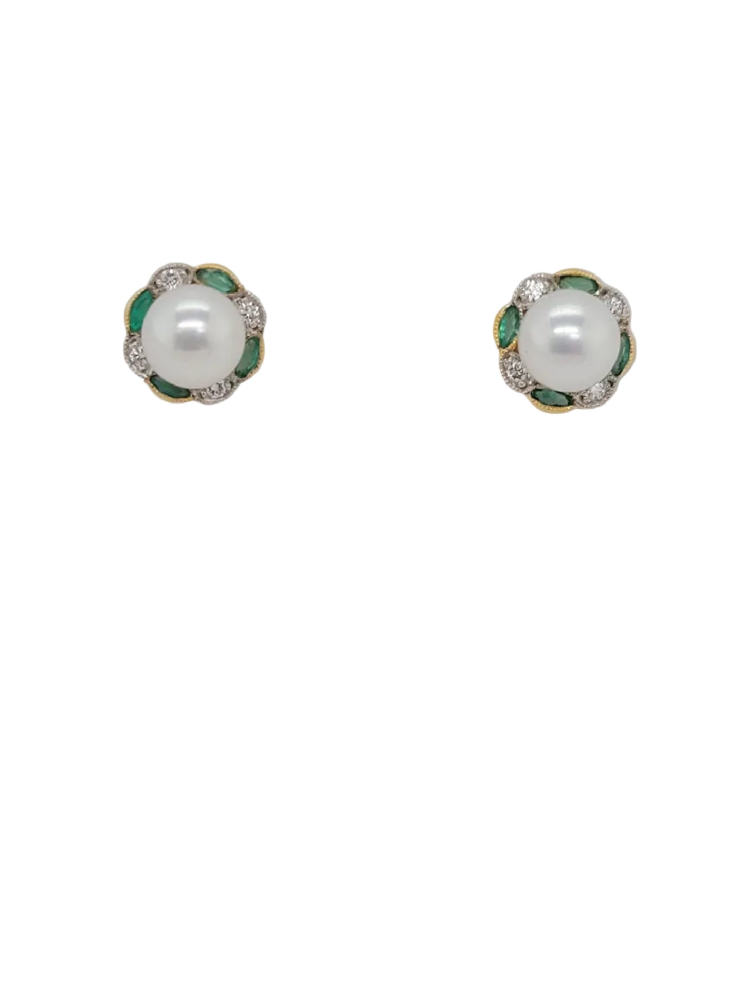 Pearl, emerald and diamond earrings sku 9163