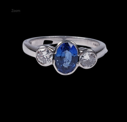 Ceylon Sapphire and Diamond Three Stone Engagement Ring
SKU: 2374