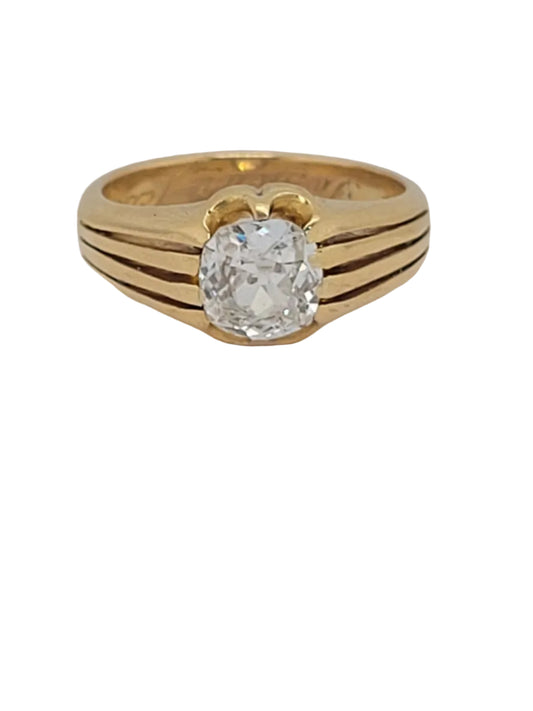 Antique old mine cut diamond gypsy ring sku 9147