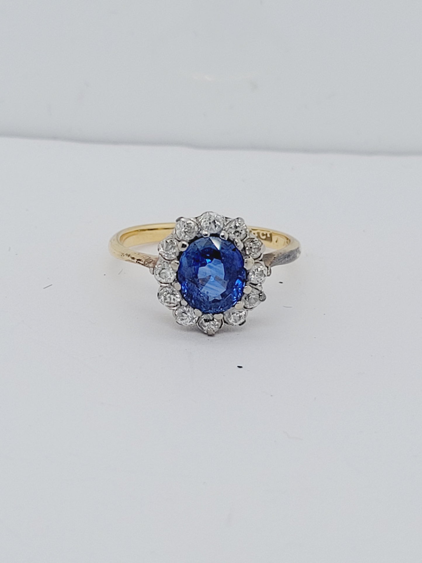 Antique sapphire and diamond cluster engagement ring sku 9059