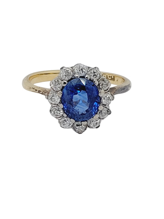 Antique sapphire and diamond cluster engagement ring sku 9059