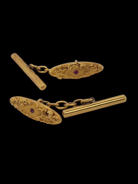 Pair or Art nouveau 18ct gold and ruby cufflinks sku 8770