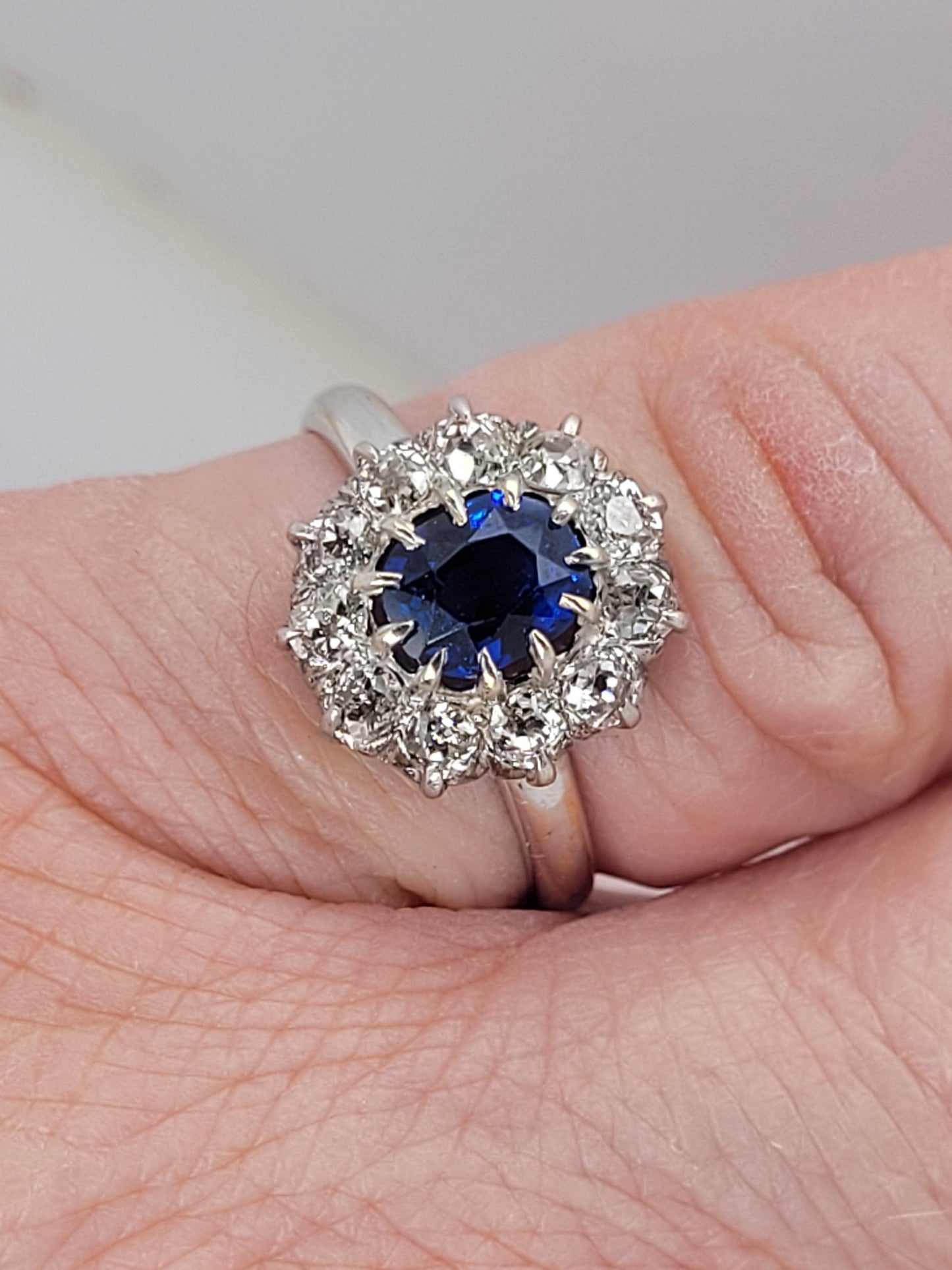 Antique sapphire and diamond cluster engagement ring sku 8745