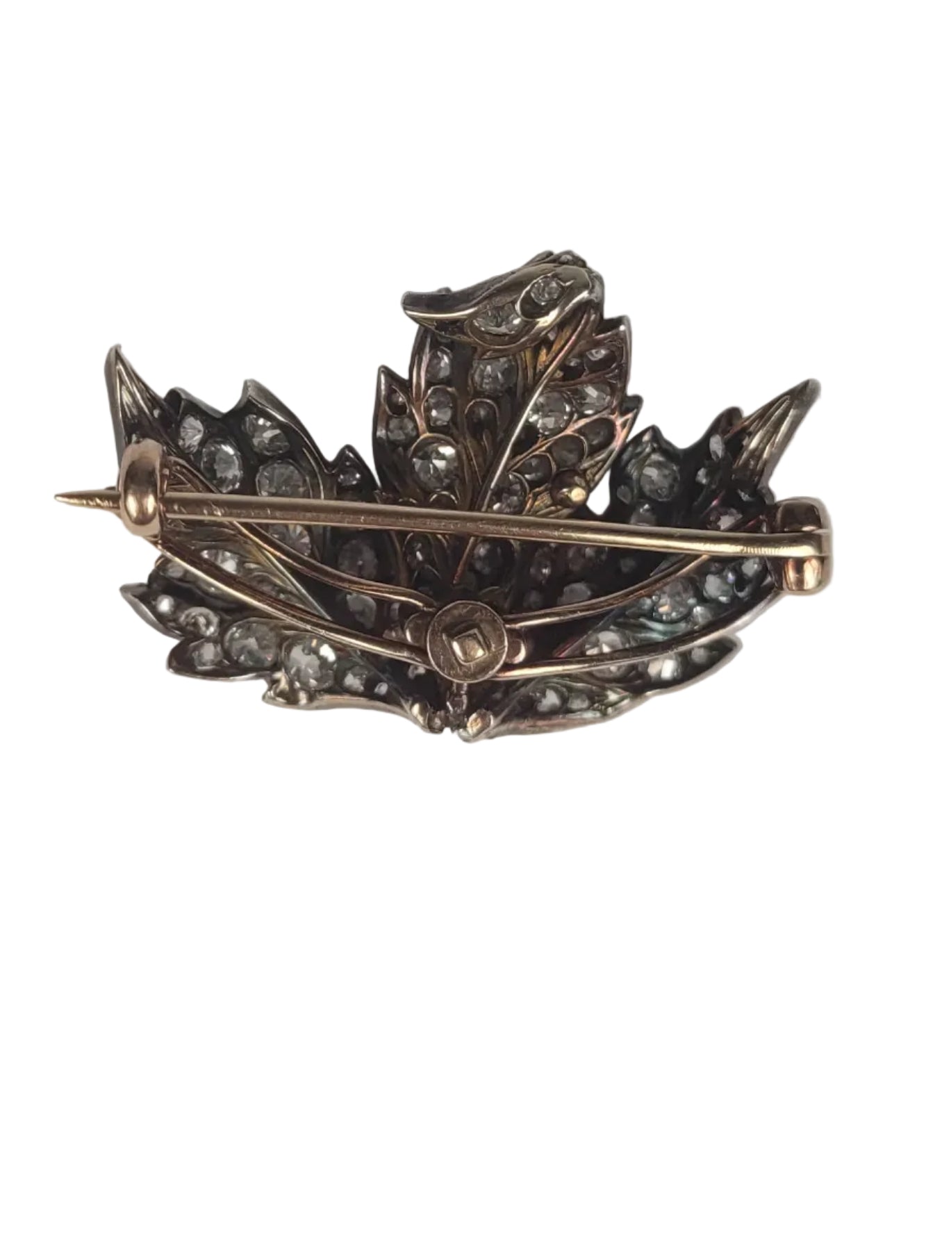 Antique old mine cut diamond three leaf brooch sku 9143