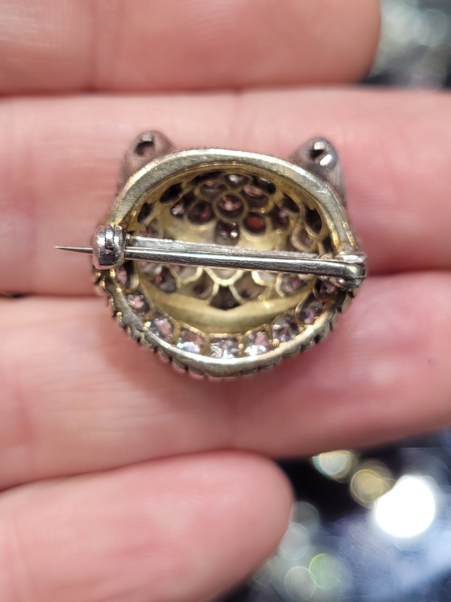Cute Antique diamond and sapphire cat brooch sku 9056