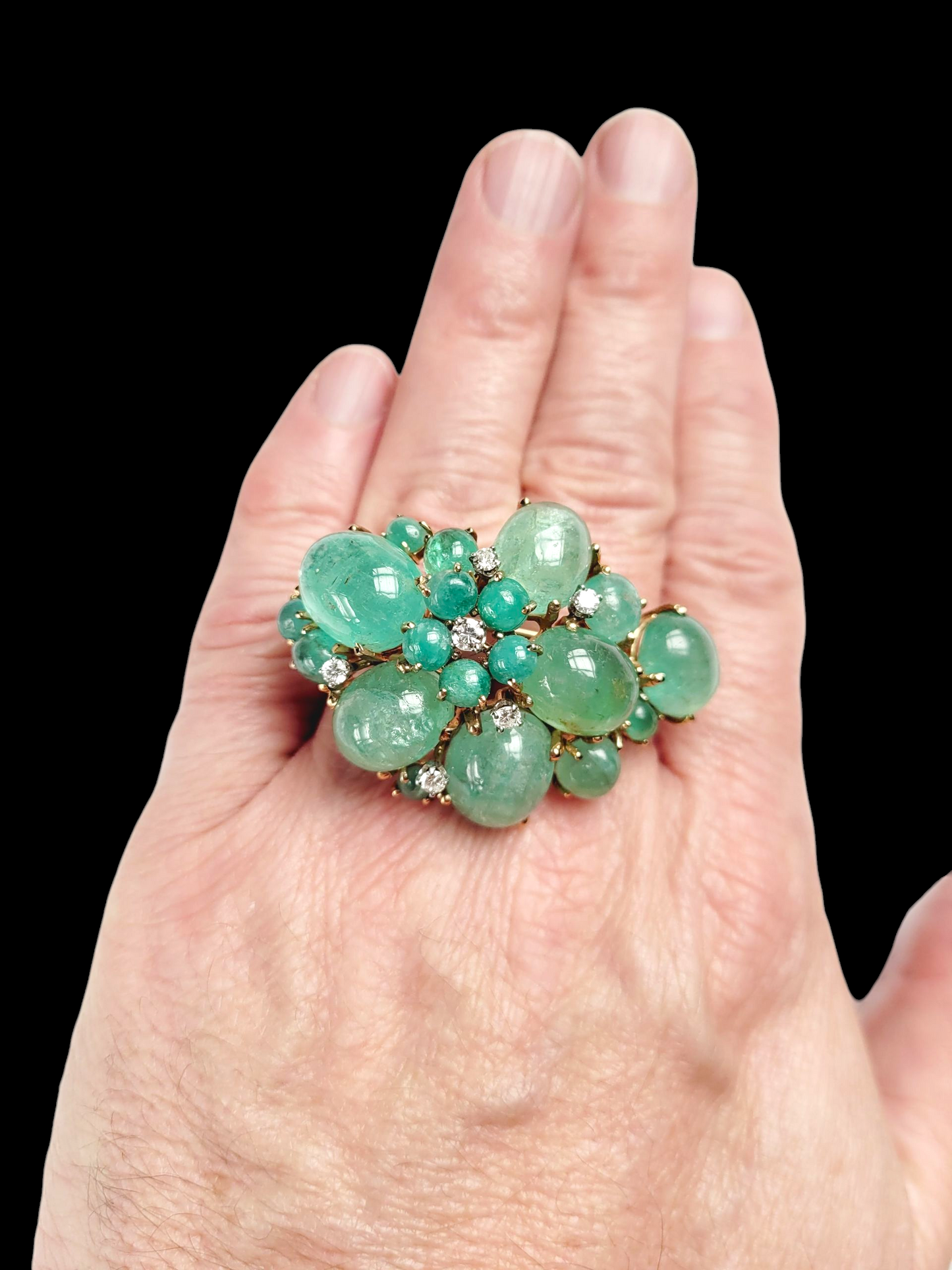 Vintage cabochon emerald and diamond brooch sku 8427