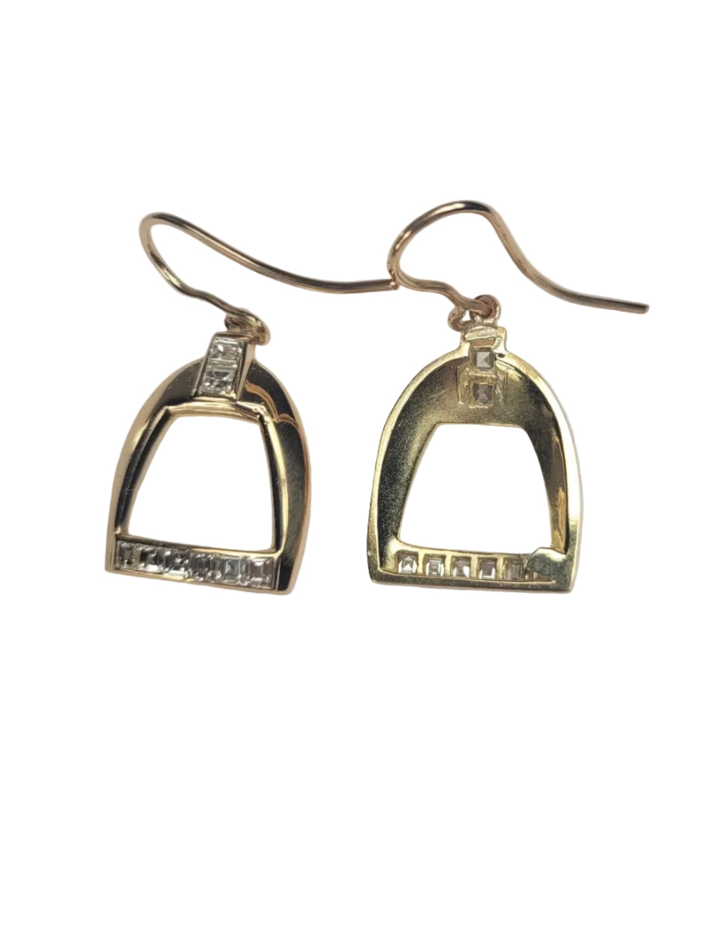 Pair of 18ct yellow gold and square cut diamond stirrup earrings sku 8986