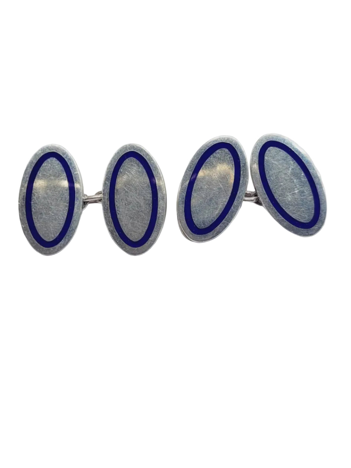 Pair of antique oval silver and Royal blue enamel cufflinks sku 9147