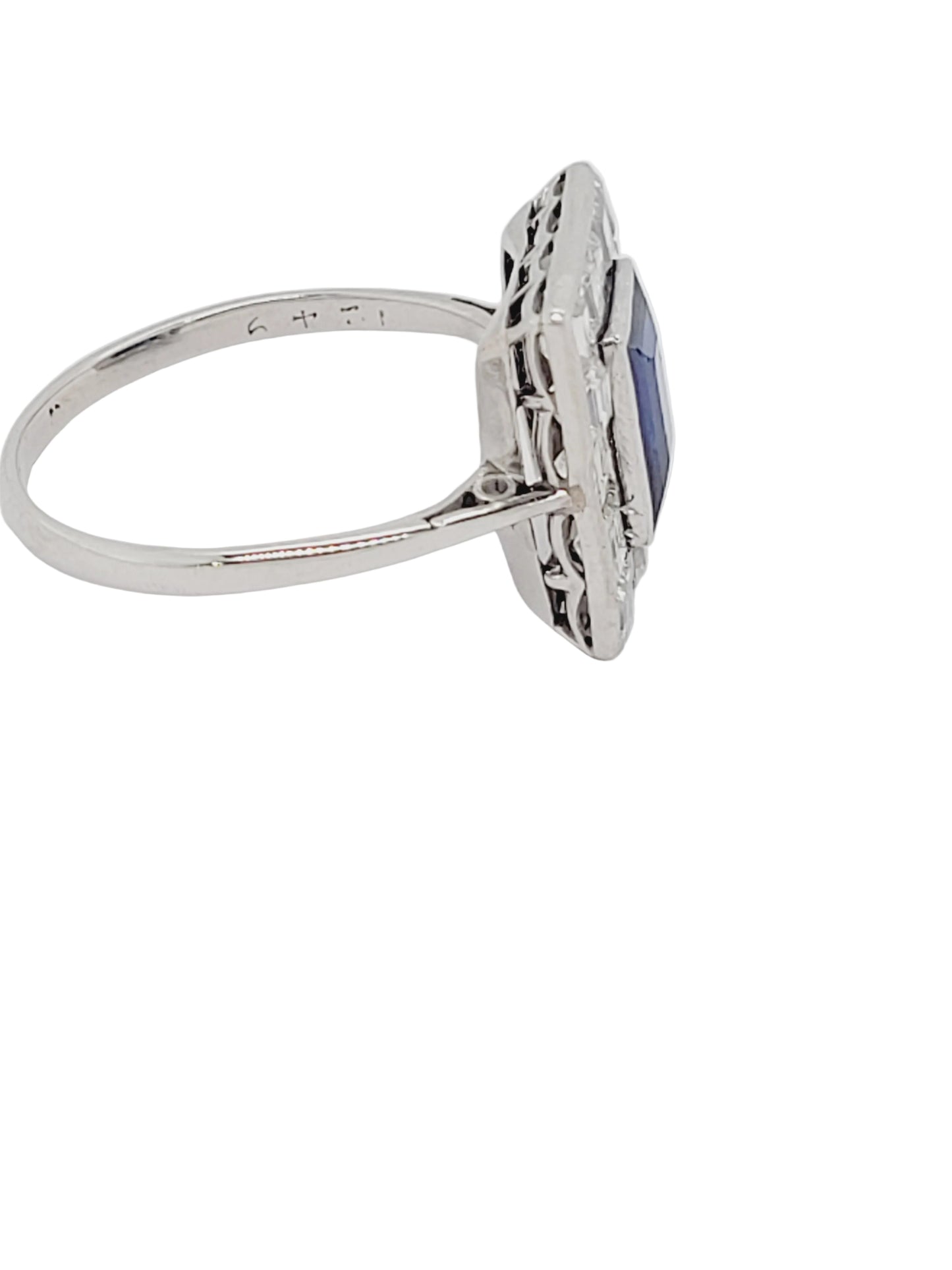Art deco sapphire and square diamond ring sku 8984