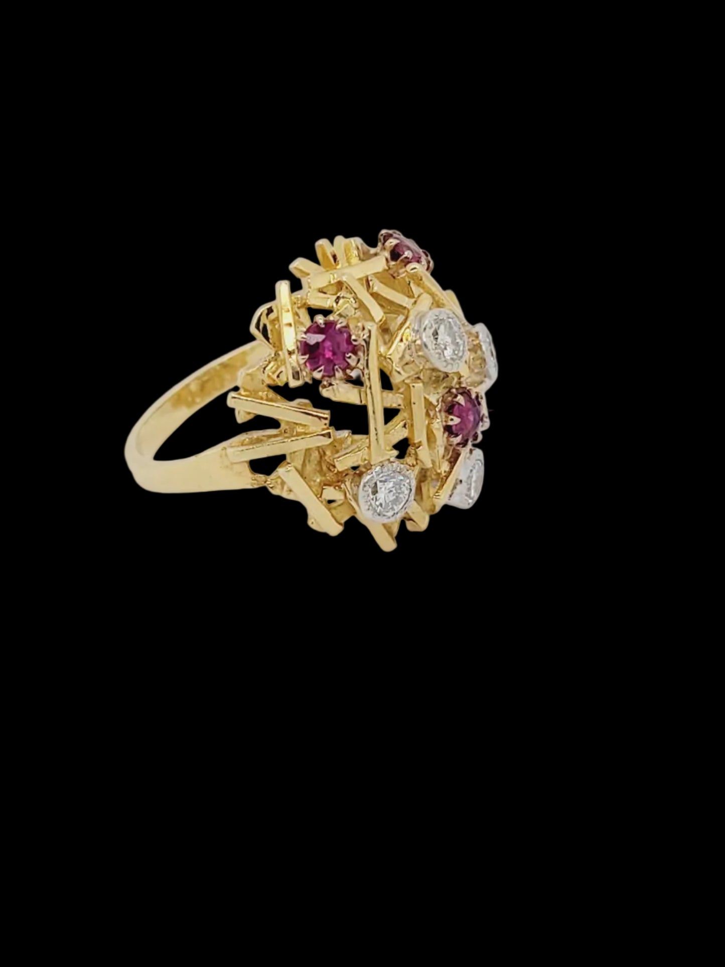 Brutalist 1960's ruby and diamond dress ring sku 8828