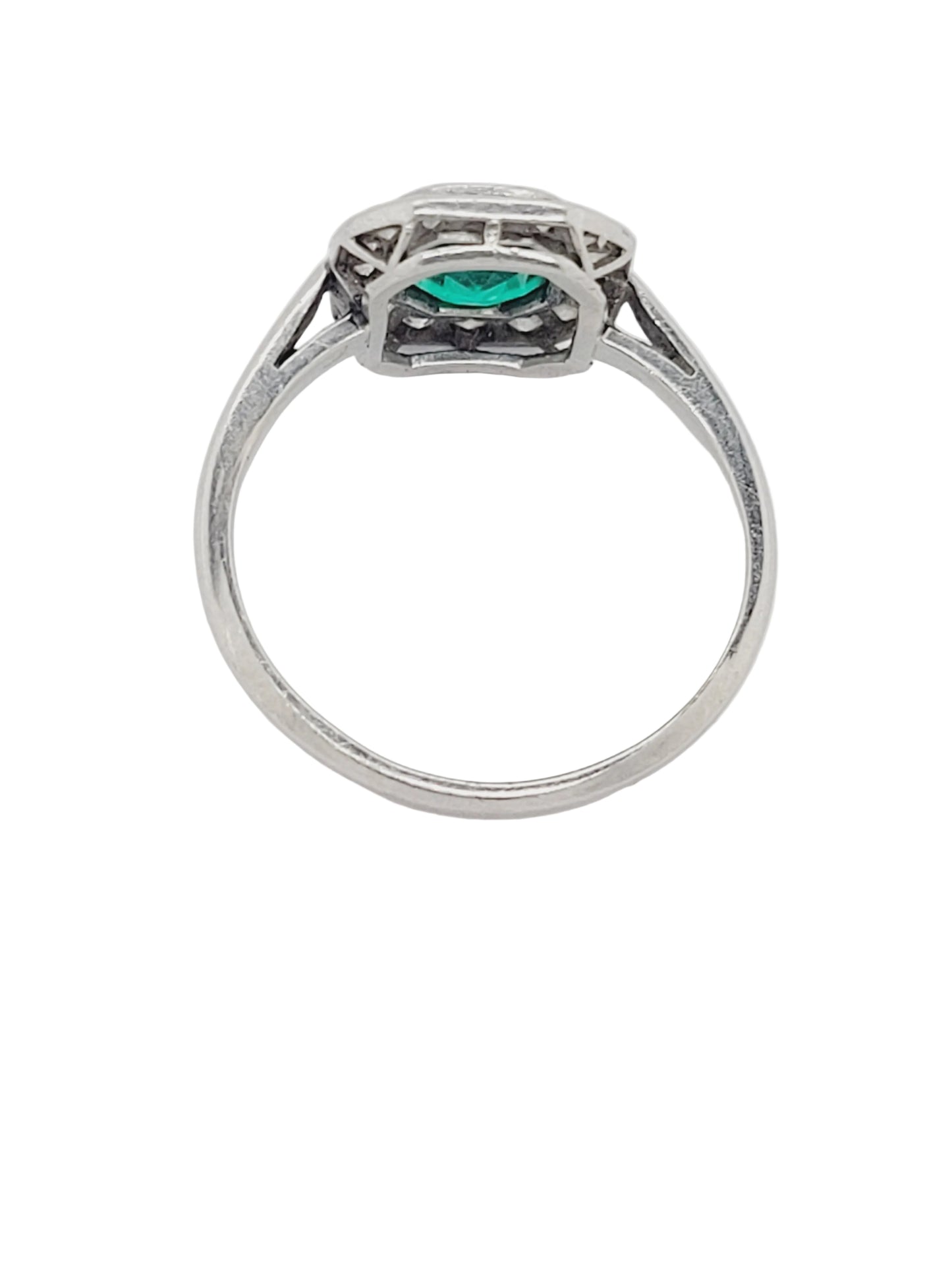 Fine art deco Columbian emerald and diamond engagement ring sku 9075