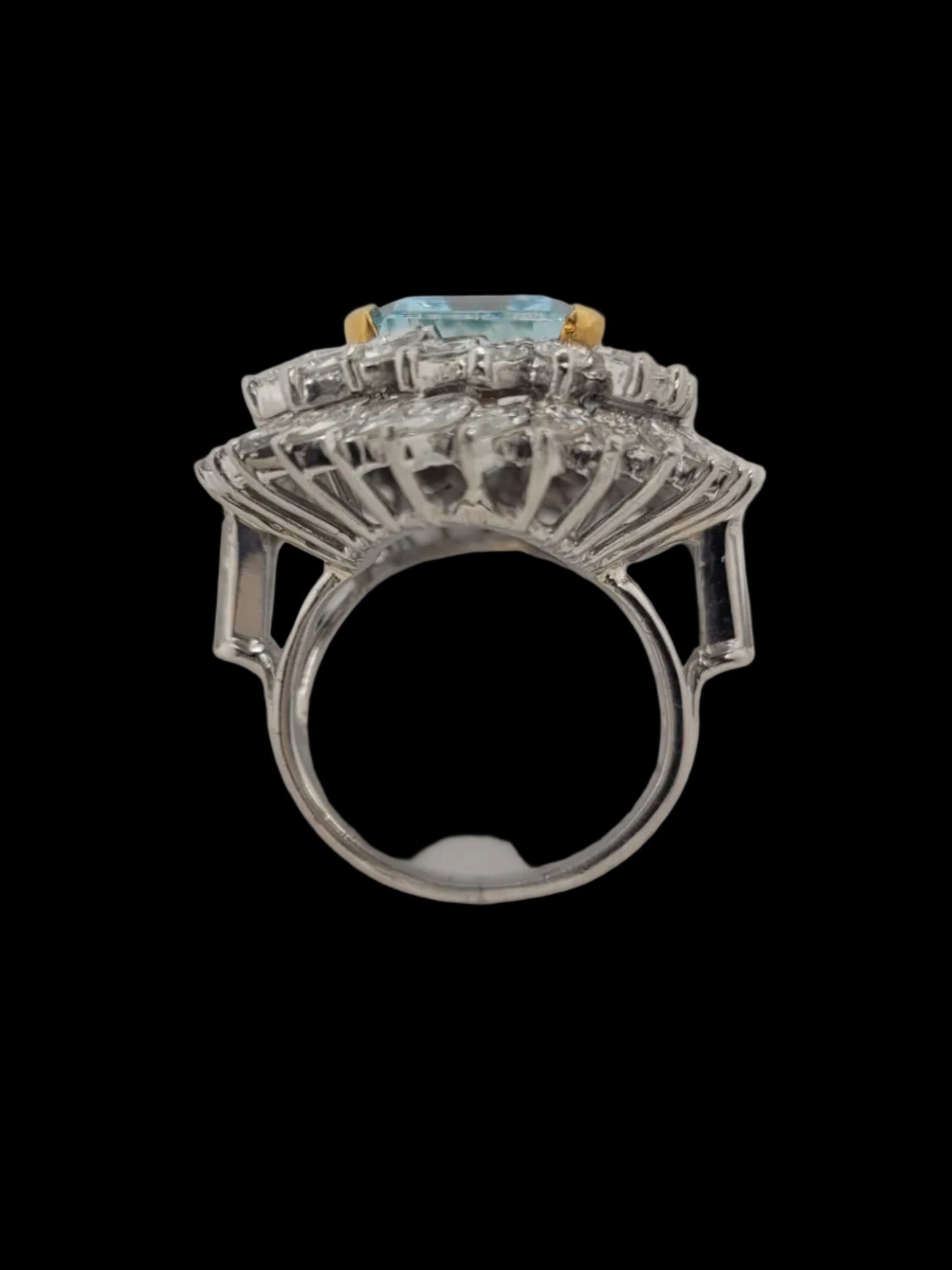 Vintage 1960's aquamarine and marquise diamond dress ring sku 8757