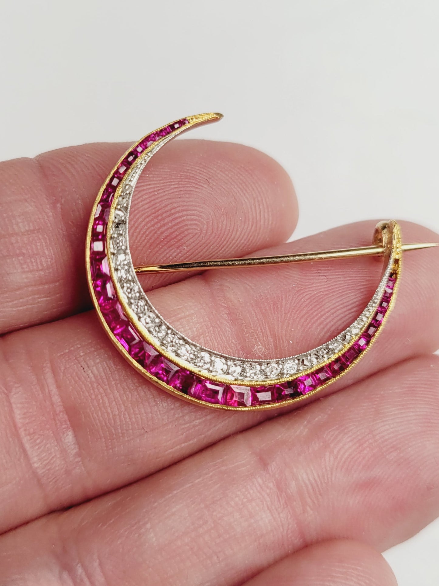 Fine Antique ruby and diamond  crescent sku 9097