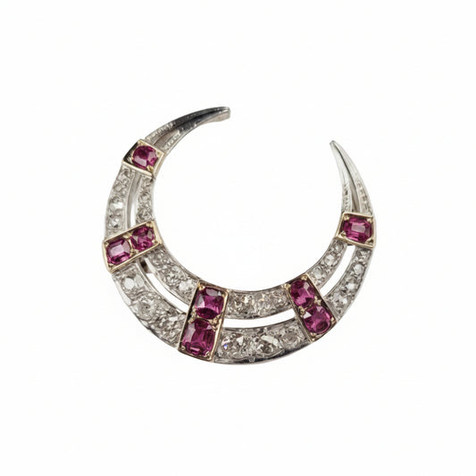 Antique Victorian ruby and diamond crescent brooch sku 9099