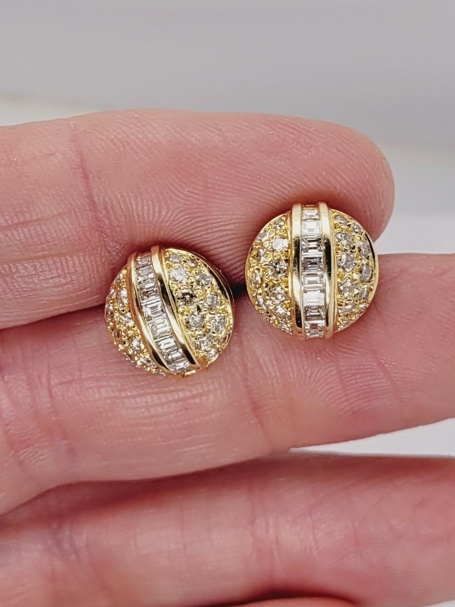 Diamond & baguette diamond bombe stud earrings skky 8754