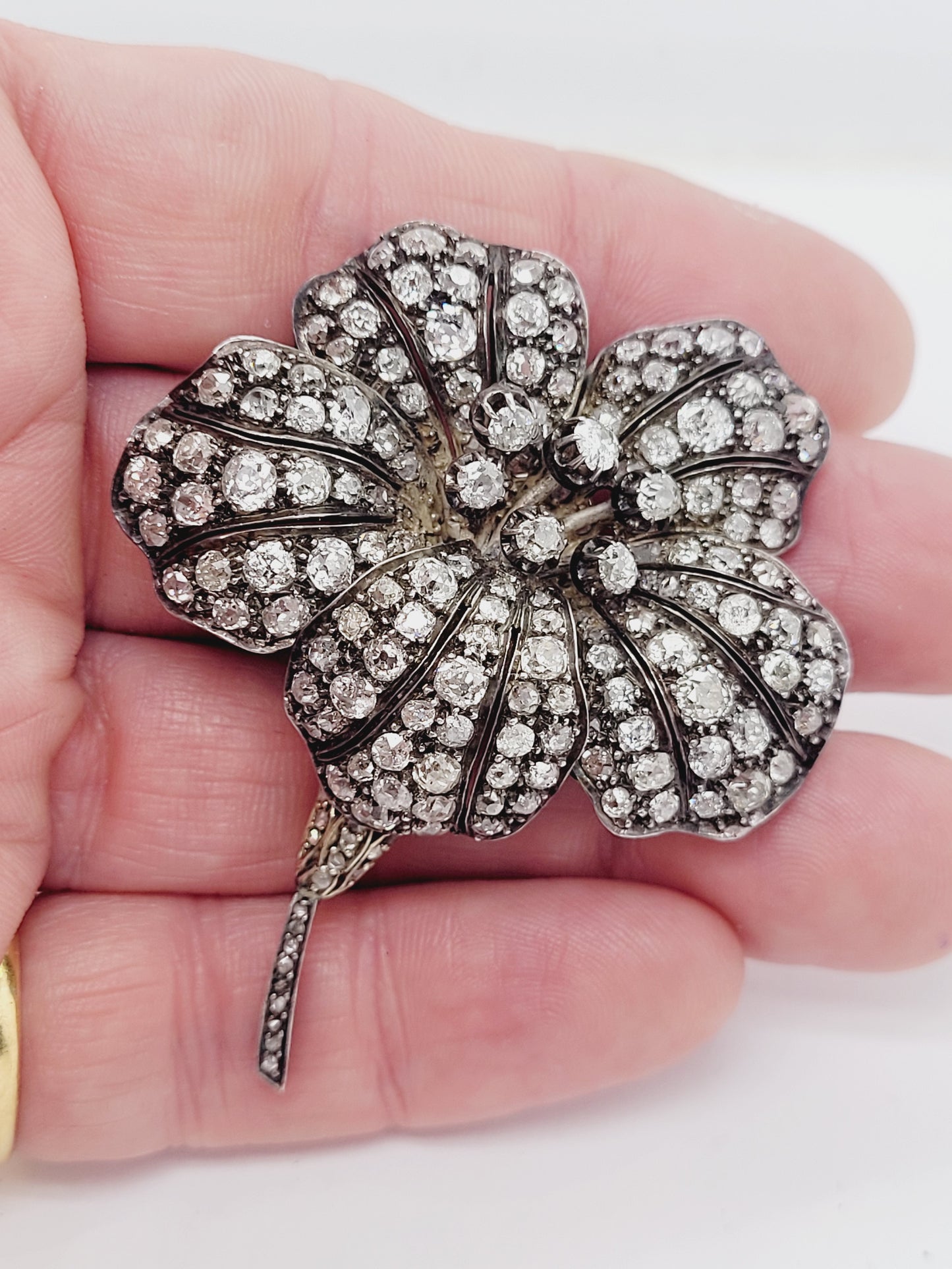Old mine cut diamond flower spray brooch sku 9061