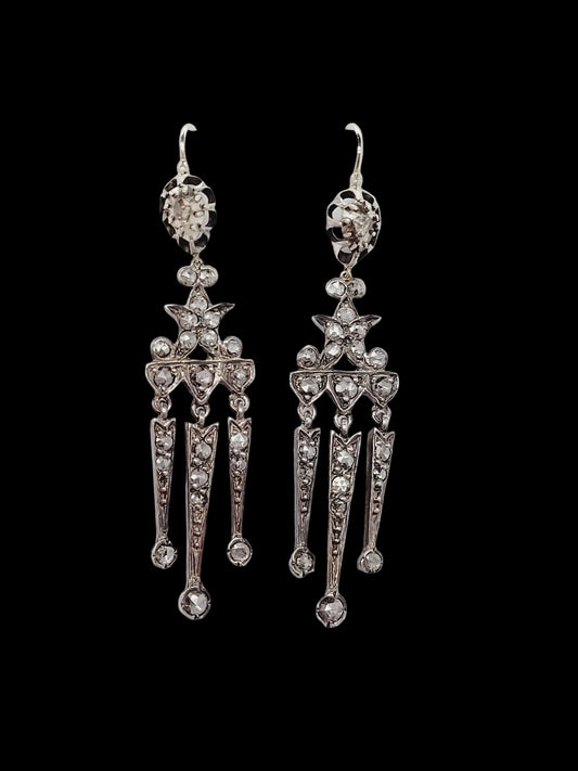 Antique rose cut diamond girandole earrings sk 8666