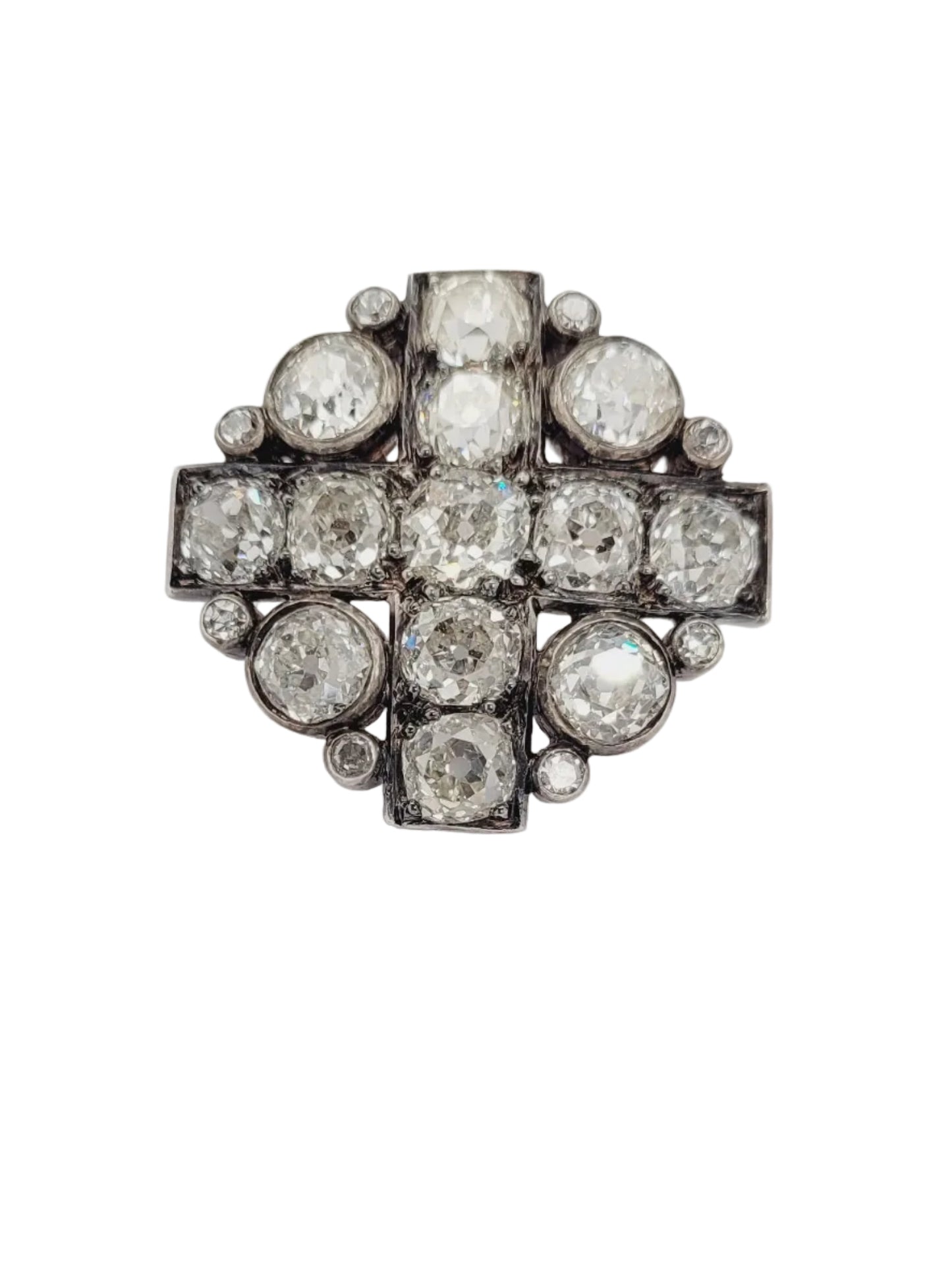 Chunky old mine cut diamond cluster brooch sku 9063