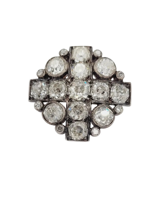 Chunky old mine cut diamond cluster brooch sku 9063