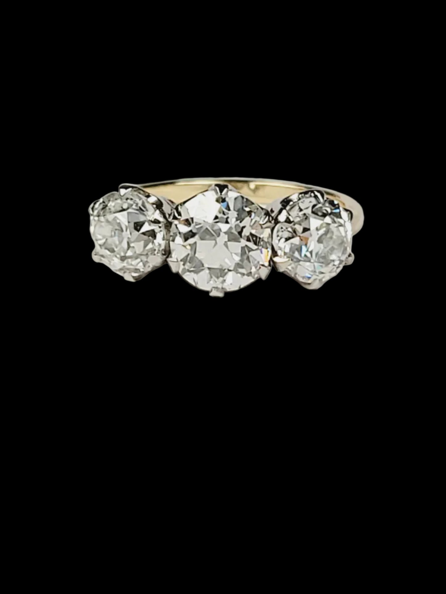 3.5ct old mine cut diamond trilogy engagement ring sku 8719
