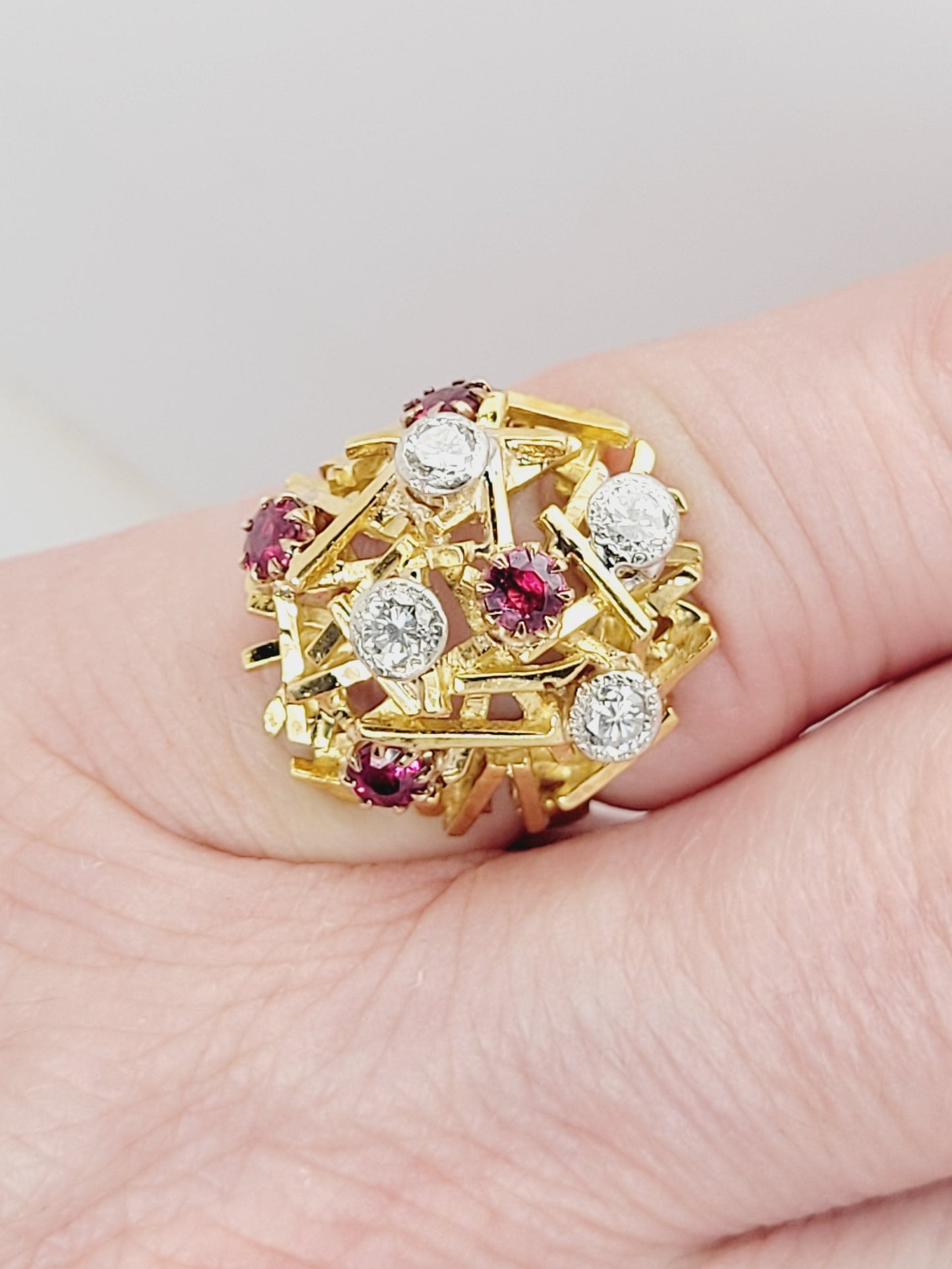 Brutalist 1960's ruby and diamond dress ring sku 8828