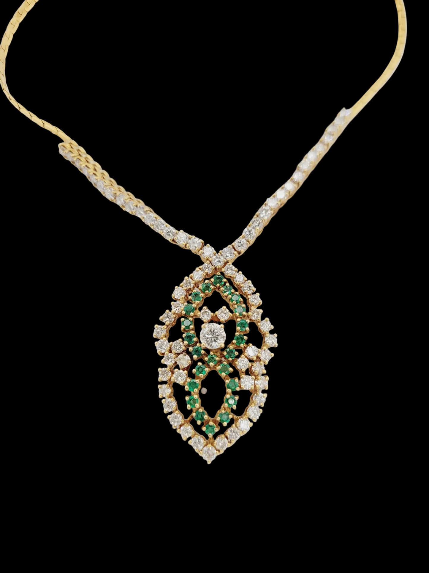 Vintage emerald and diamond pendant necklace sku 8707