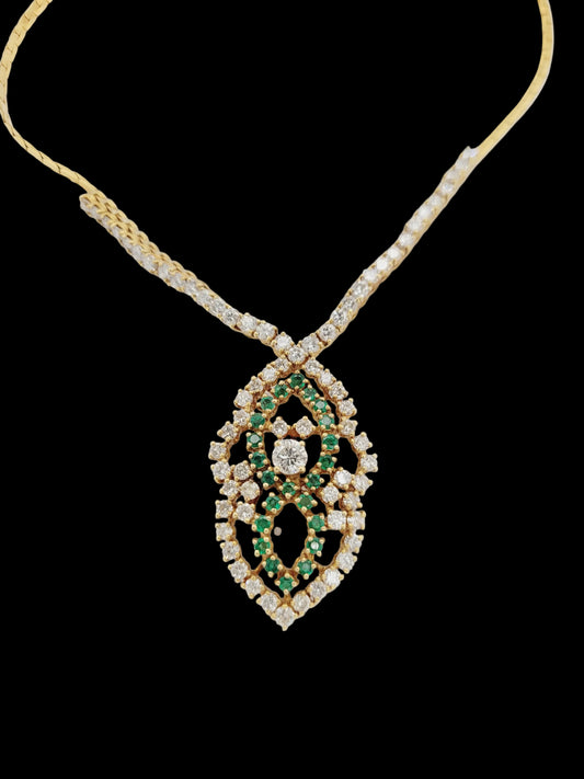 Vintage emerald and diamond pendant necklace sku 8707