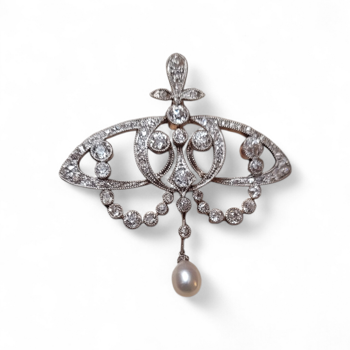 Art nouveau diamond and natural pearl pendant/brooch sku 8907