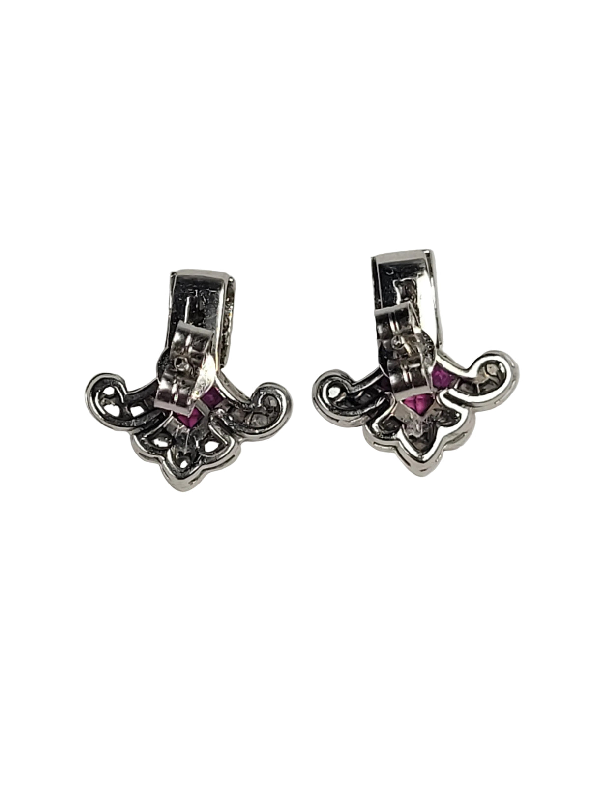 Art deco ruby and diamond geometric stud earrings sku 9189