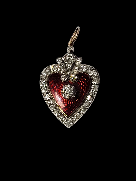 Antique red guilloche enamel and diamond heart pendant
SKU: 8294