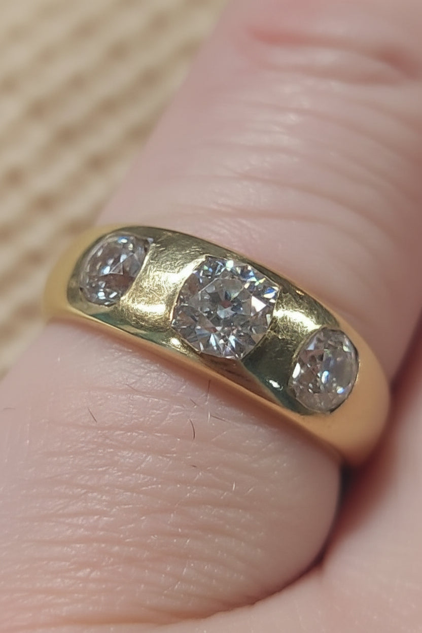 Old mine cut diamond 18ct yellow gold gypsy set ring sku 9093