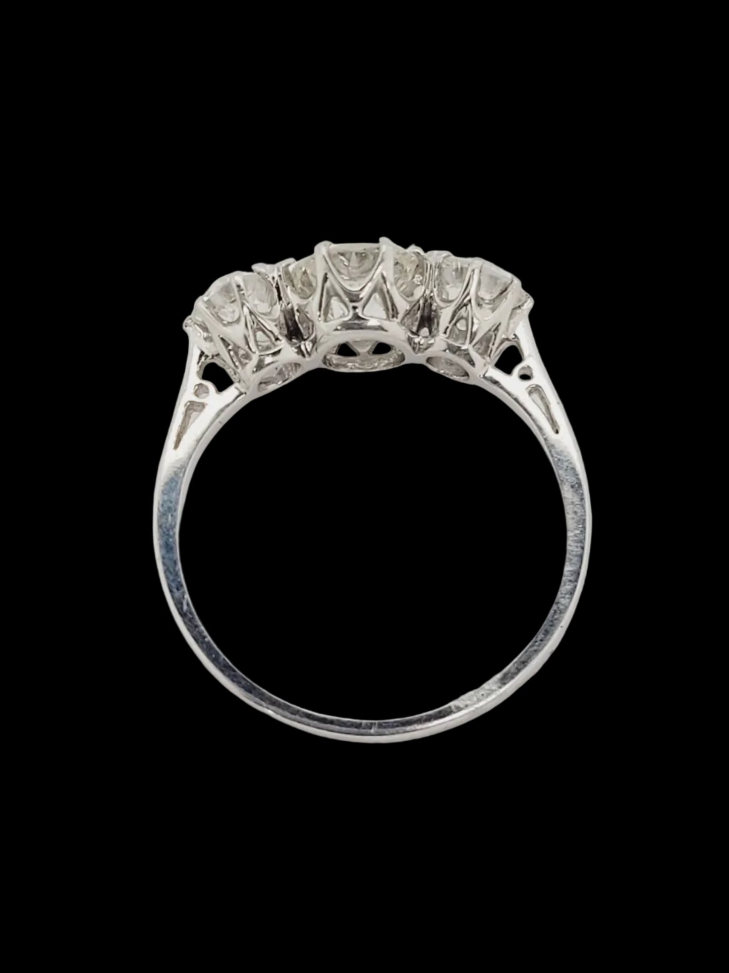Artdeco old mine cut diamond trilogy engagement ring sku 8970