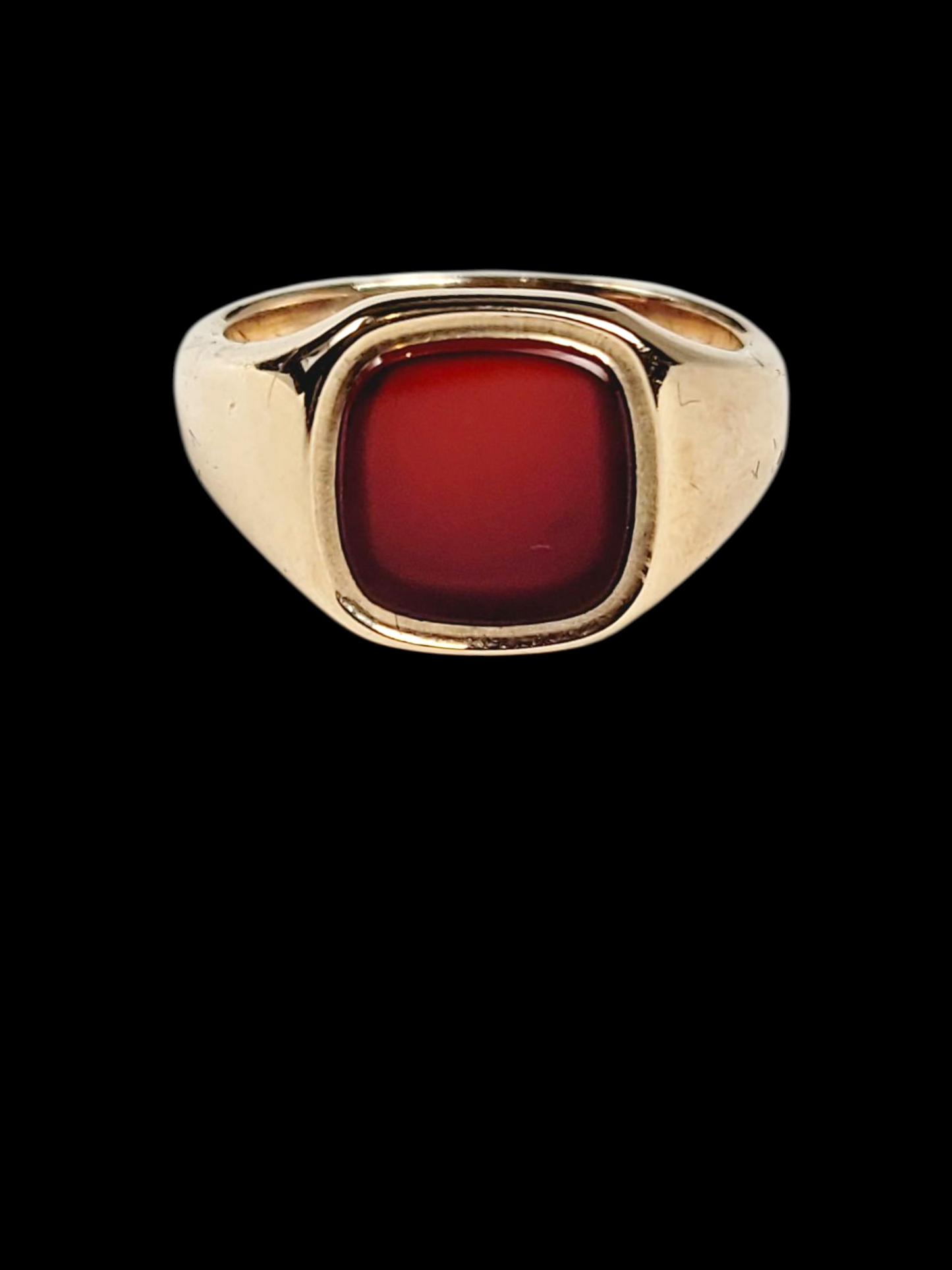 Rounded square cornelian heavy 9ct gold signet ring sku 8444