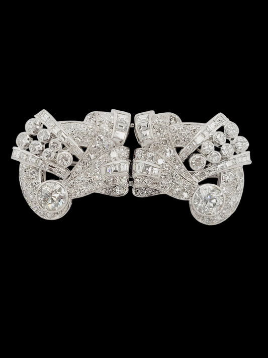 Art deco double clip diamond brooch sku 8676