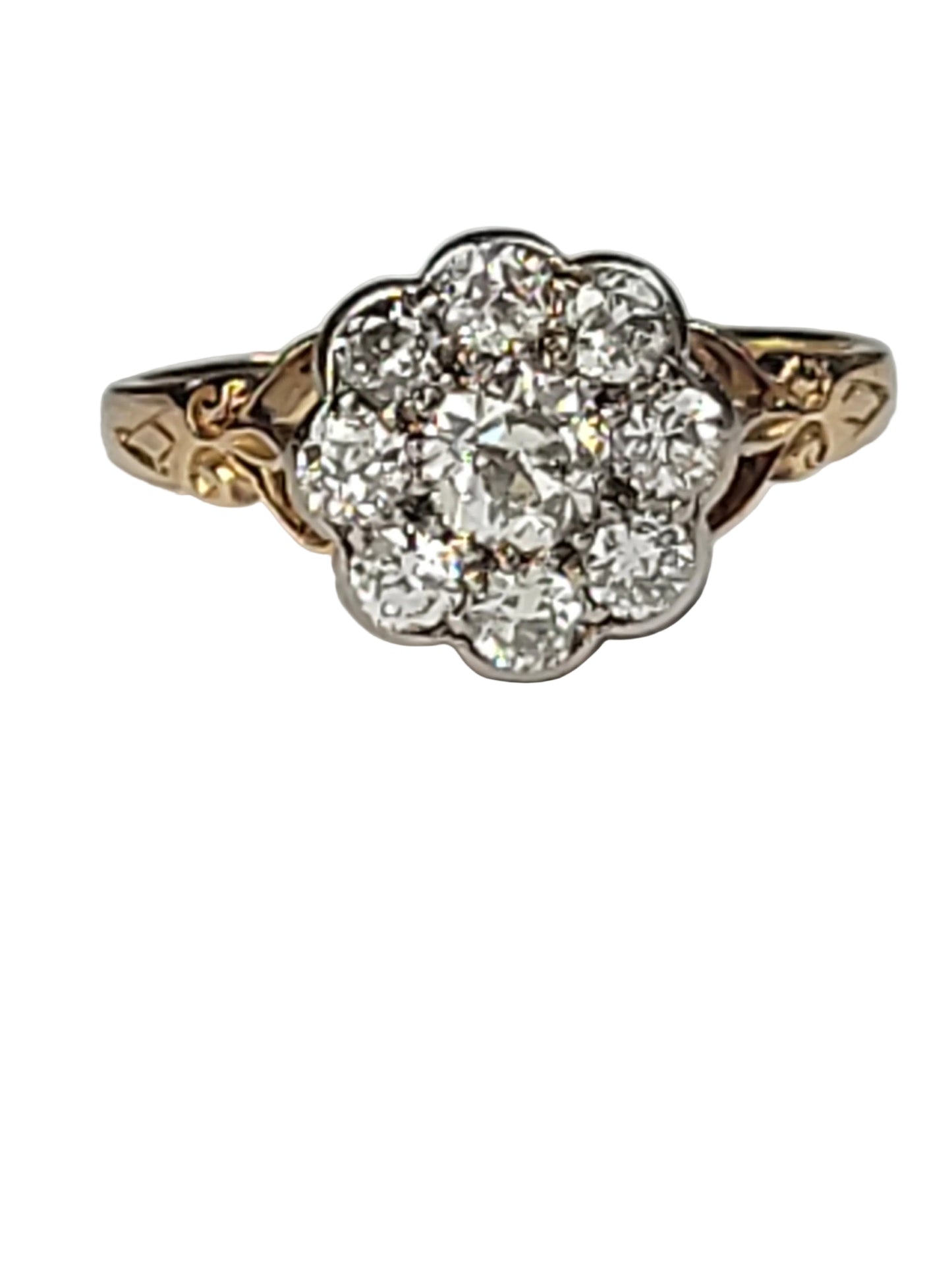 Antique old mine cut diamond cluster engagement ring sku 9087