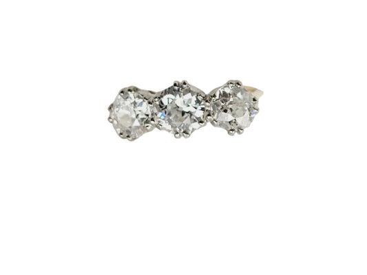 Old mine cut diamond trilogy engagement ring in 18ct yellow gold sku 9089