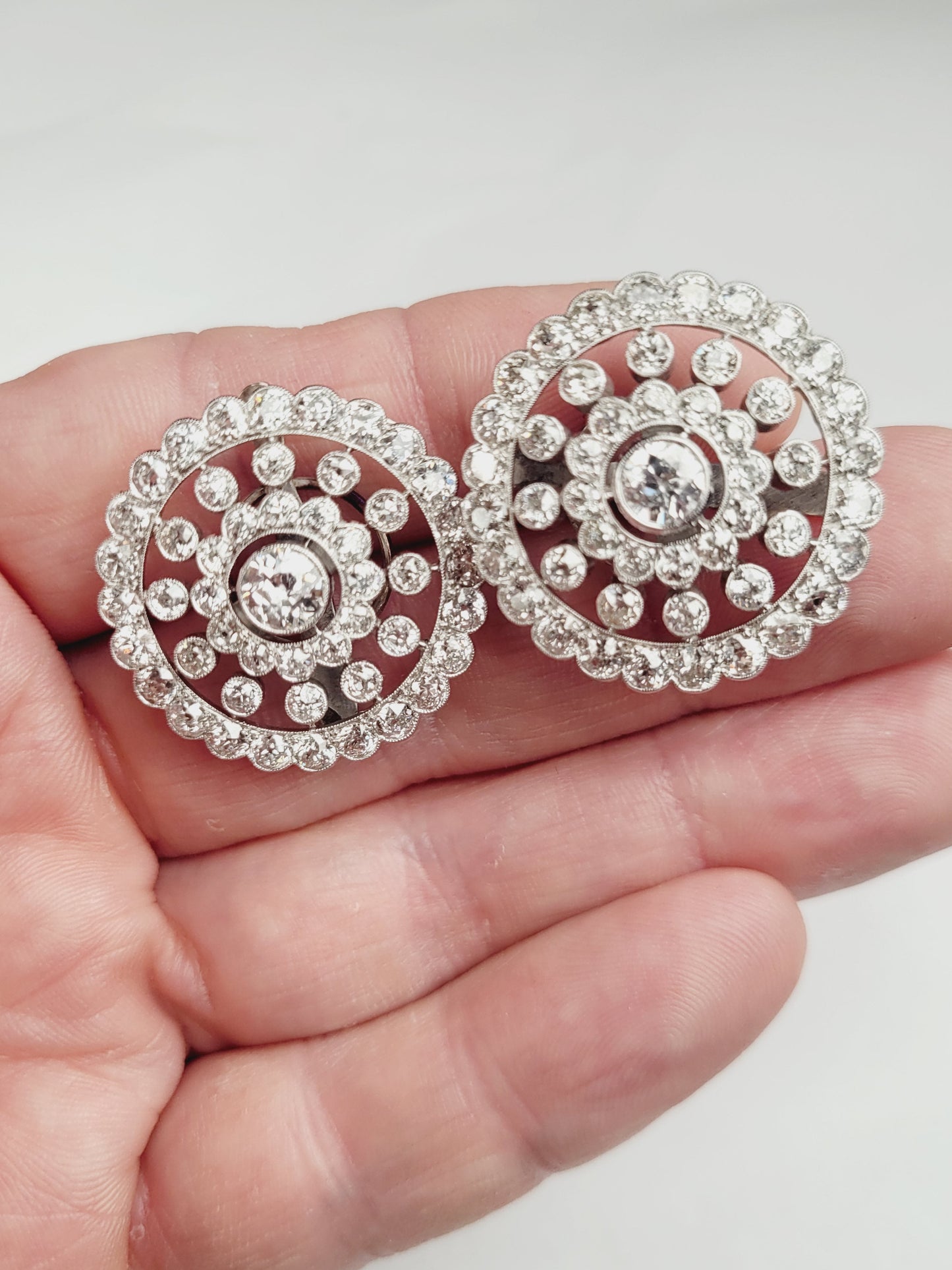 Large art deco old European cut diamond earrings sku 8962