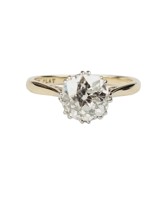 1.70ct old mine cut diamond solitaire engagement ring sku 9179