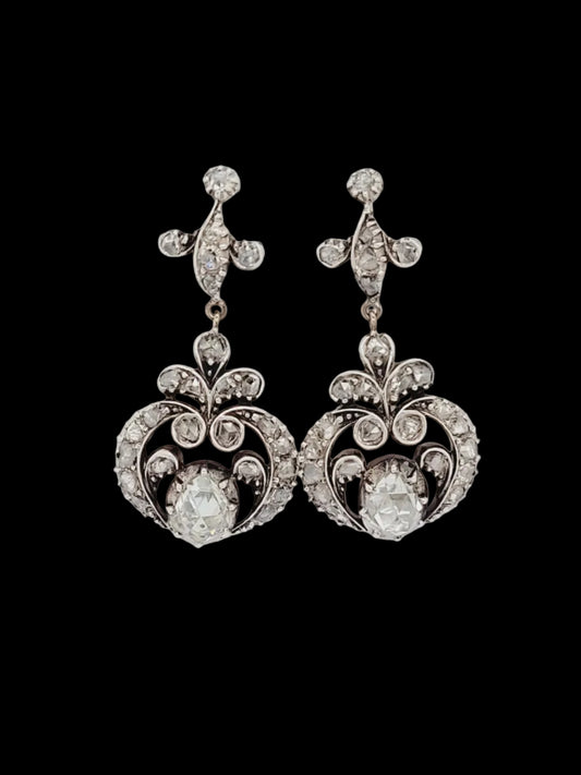 Georgian rose cut diamond drop earrings sku 8759