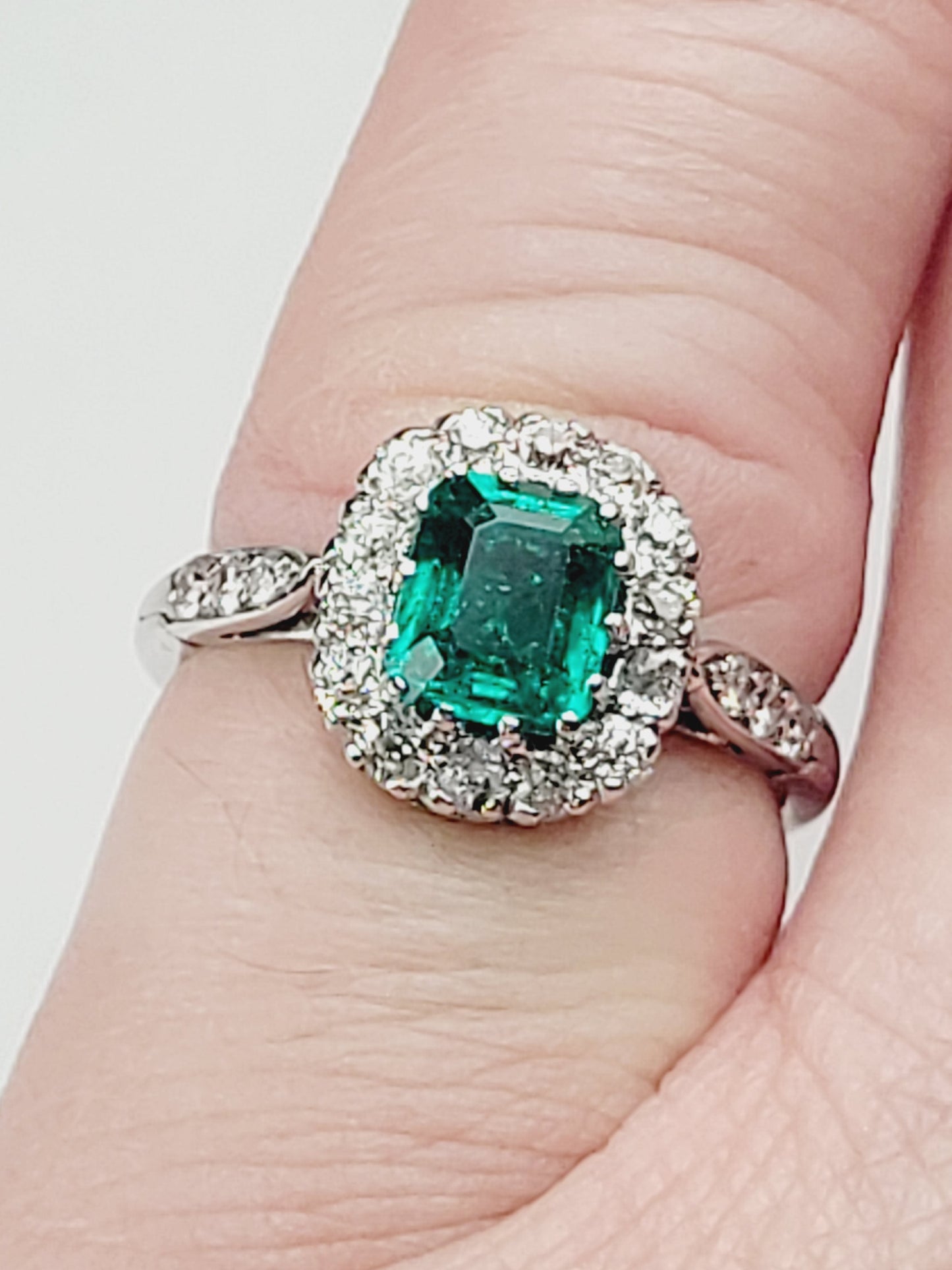 Fine Antique Emerald and diamond cluster ring sku 9088