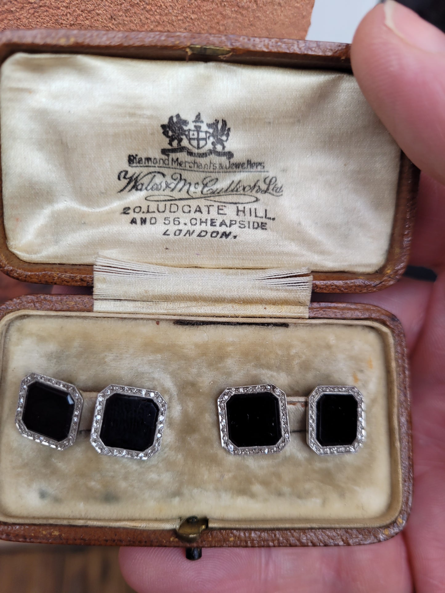 Art deco onyx and diamond 1920's cufflinks sku 90