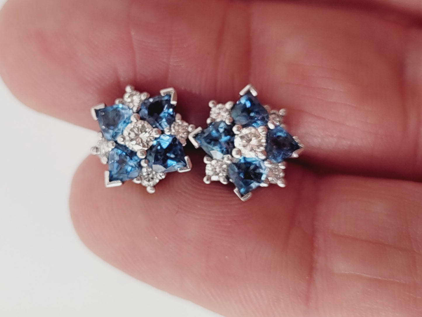 Aquamarine and diamond stud earrings sku  8753