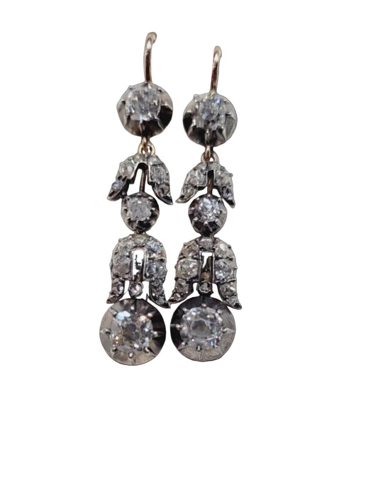 Antique old mine cut diamond drop earrings sku 8965