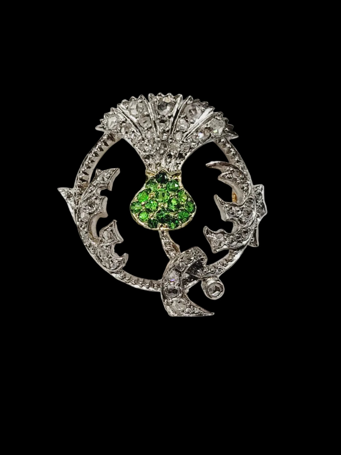 Antique Demantoid garnet and diamond brooch sku 8804