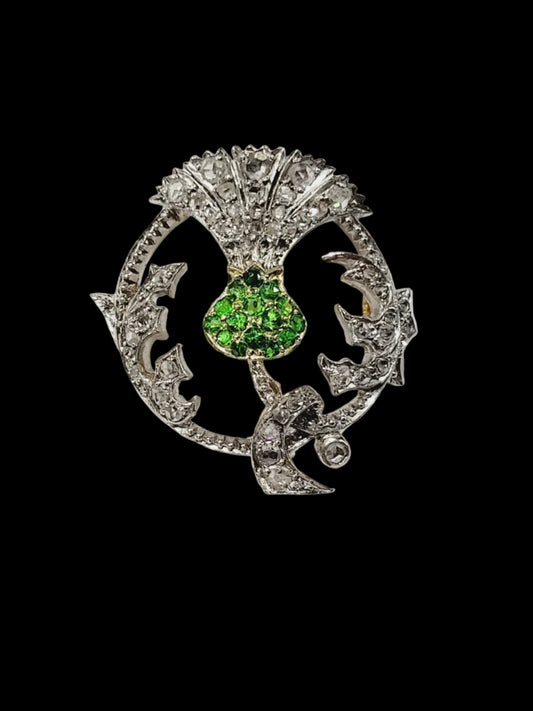 Antique Demantoid garnet and diamond brooch sku 8804