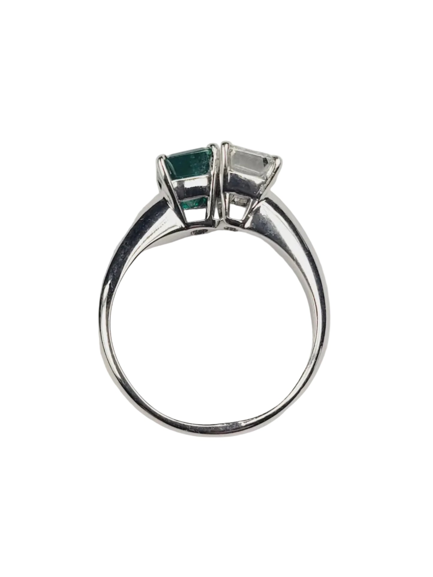 Emerald and diamond toi et moi engagement ring sku 9159