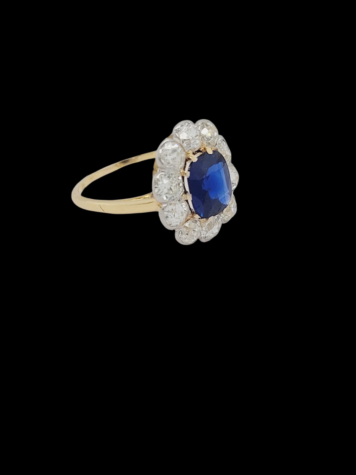 Antique sapphire and diamond cluster engagement ring sku 8741